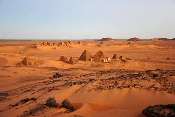 The Pyramids of Mero at sunrise - we've got the place to ourselves...not even the camel-guys are out yet