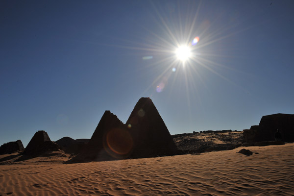 Morning sun over the pyramids of the Southern Cemetery, Mero