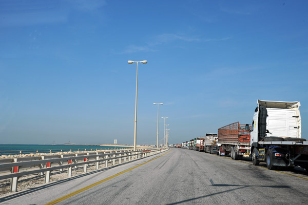 Truck jam on the King Fahd Causeway, Bahrain