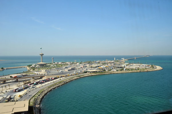 The Saudi Arabian side of the King Fahd Causeway seen from the Bahraini observation tower looking west