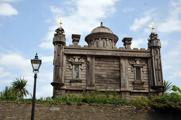 The pavilion of the Collector Earl's Garden from outside the walls