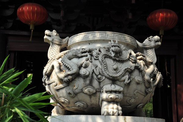 Carved stone bowl with dragons, Guangxiao Temple