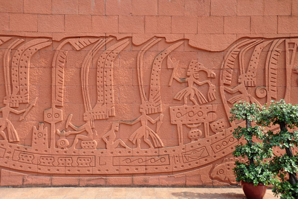 The walls of the museum are engraved with copies of the murals found inside the mausoleum