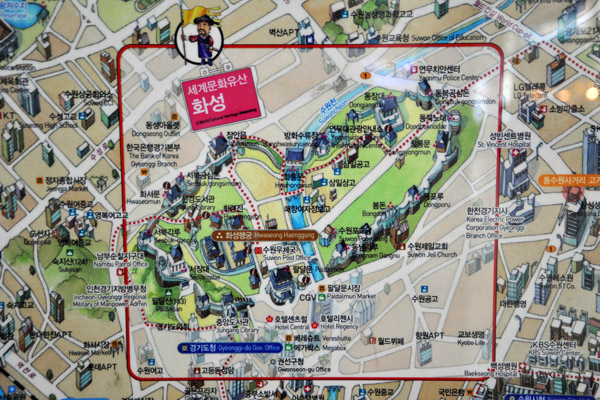 Map of Suwon with the World Heritage listed Hwaseong Fortress in the center