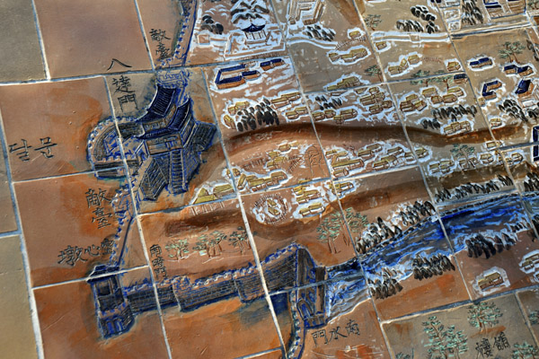 Tile map of Hwaseong Fortress with the missing Southern Water Gate