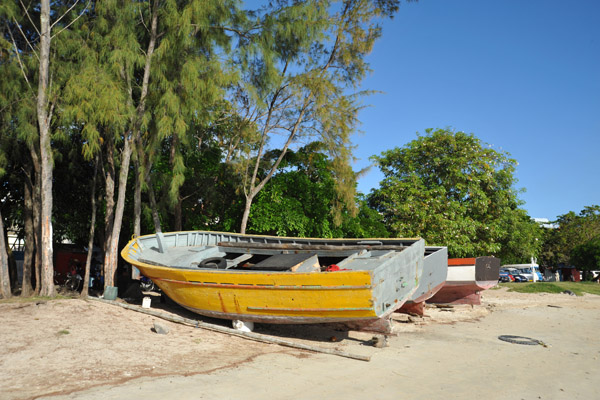 Boats pulled out of the water at Grand Baie