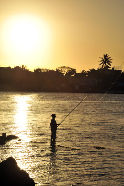 Fisherman at sunset, Grand Baie