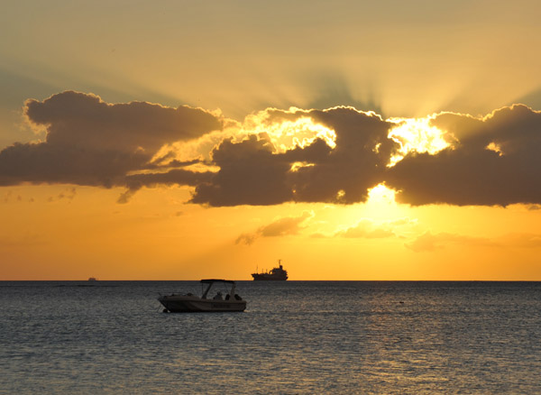 Mauritius sunset with a tanker on the horizon