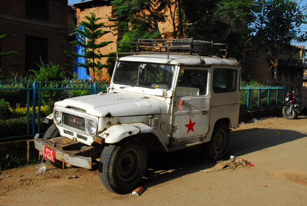 Old India-built jeep with a red star
