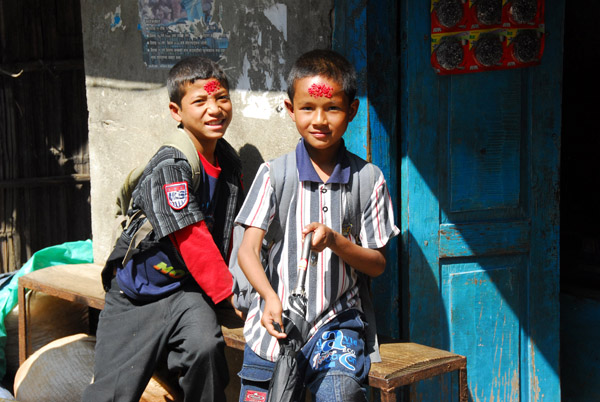 Nepali boys with Hindu blessings on their forehead