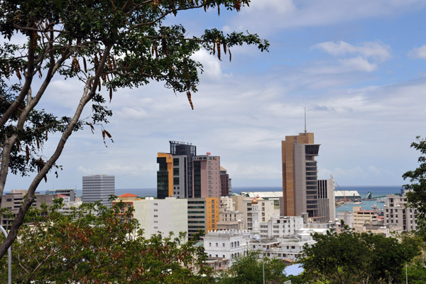 The Bank of Mauritius Tower, on the right, is the tallest building in Mauritius