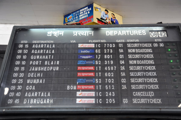 Kolkata Airport domestic departure board