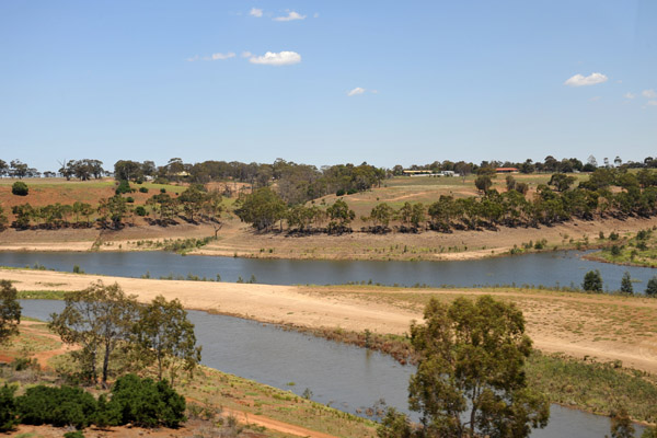 Crossing the Melton Reservoir on the railroad bridge 