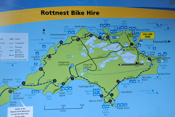 Map of the bike trails on Rottnest Island