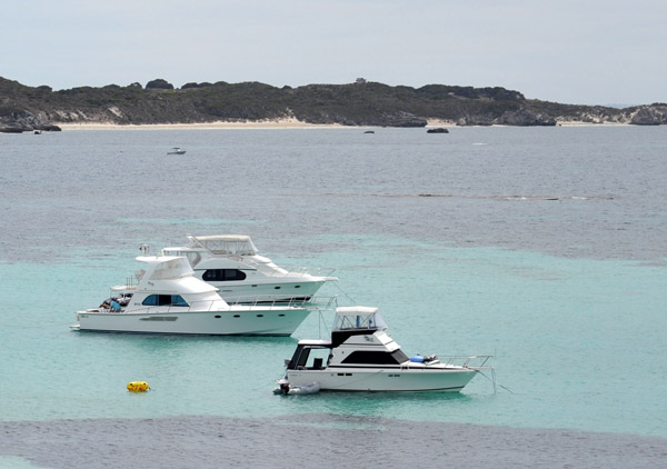 Boats moored off the south coast of Rottnest Island