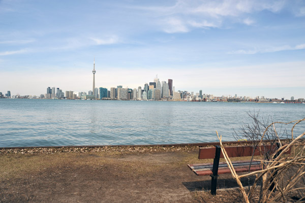 The sheltered bay in front of downtown Toronto formed by the islands