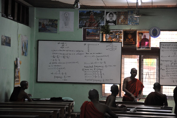 Math class at Nagahlainggu Kalaywatawya Monastic Education Centre - probability and statistics