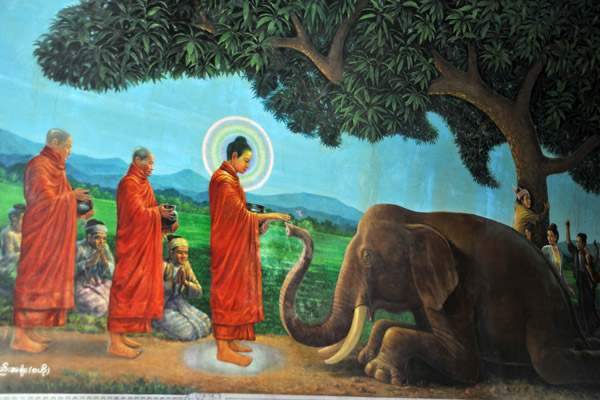 Buddha and elephant mural, Maha Wizaya Paya