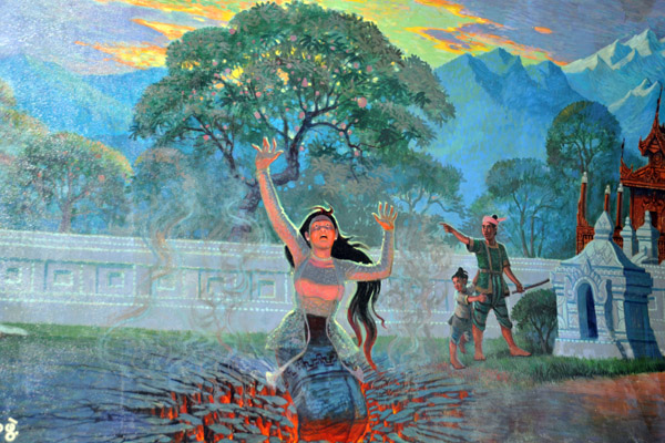Mural of a woman being engulfed by the earth