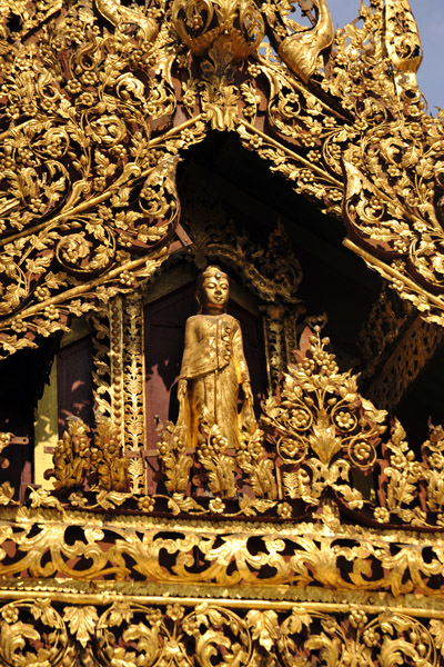 Detail of an intricate temple pavilion, Sule Paya