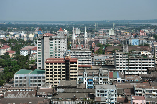View east from Traders Hotel, the tallest building in Yangon