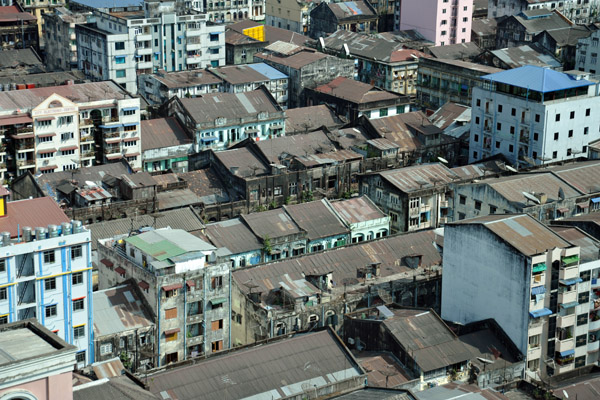 Old low-rise buildings of central Yangon, most could use a little paint