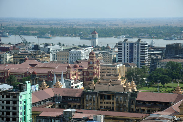 High Court, Yangon City Hall, Port Authority Tower and Yangon River