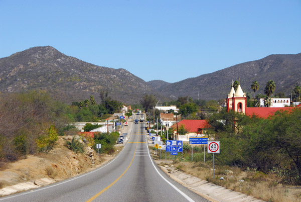 Mexico Highway 1 as iti enters El Triunfo 25km south of La Paz, Baja California Sur