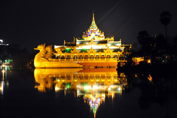 Karaweik Restaurant in the shape of a Burmese Royal Barge, Kandawgyi Lake