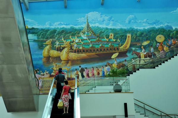 Yangon International Airport mural of the Royal Barge