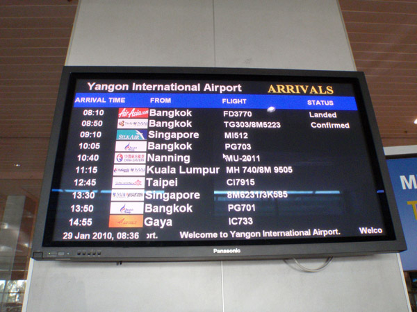 Yangon International Airport Arrivals - BKK SIN NNG KUL TPE GAY