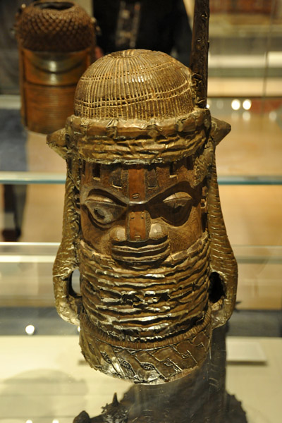 Carved wood head covering with brass sheeting, Benin, Nigeria, 19th C.