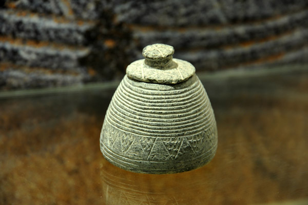 Chlorite vessel decorated with incised geometrical designs from Al Qusais, 2nd Millennium BC