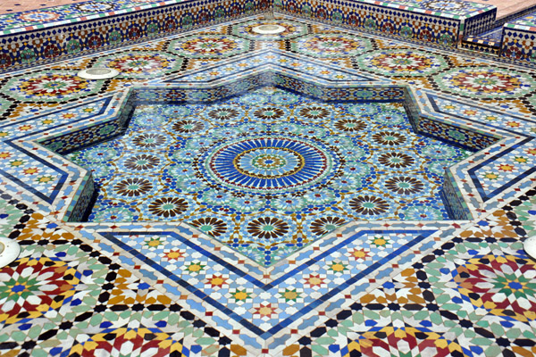 Detail of the geometric tiled fountain, Moroccan Pavilion, Putrajaya Botanica Garden