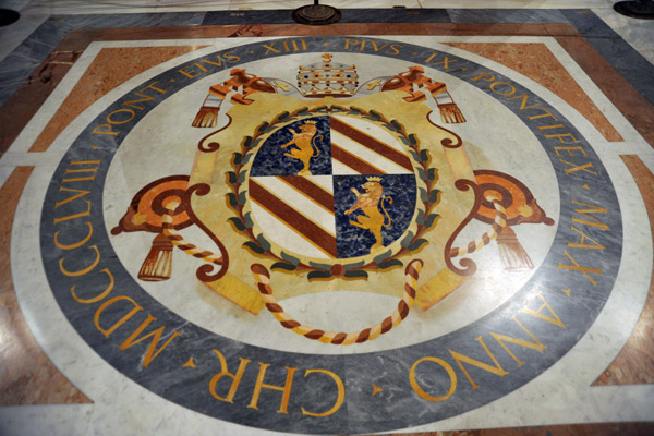 Floor mosaic of the Coat of Arms of Pope Pius IX dated 1858