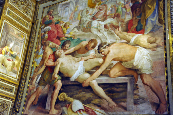 Fresco of the Martyrdom of the 12th Pope, St. Eleutherius, who is buried here, by Giovan Battista Pozzo