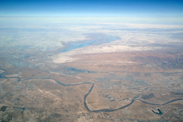 Desert lake by the Yellow River, Inner Mongolia (N40 52/E108 47)