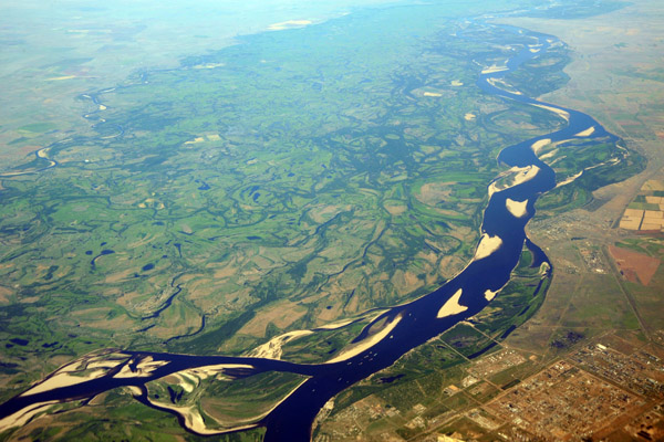 Downstream along the Volga River from Volgograd, Russia