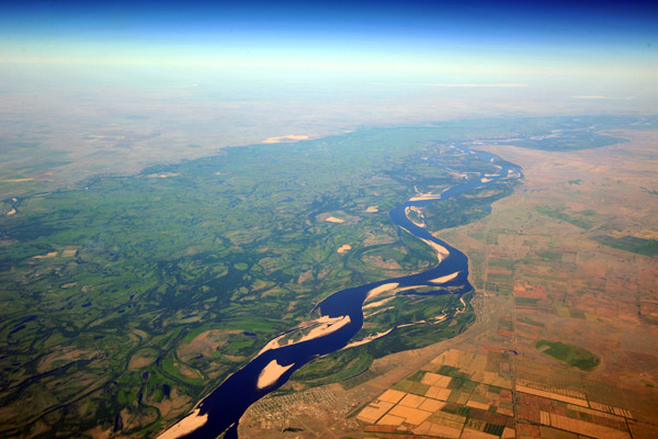 Downstream along the Volga River from Volgograd, Russia