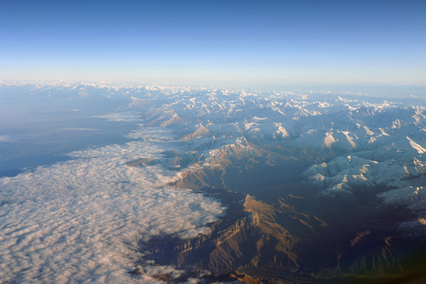 Low clouds obscuring the lower north slopes of the Caucasus Mountains, Russia