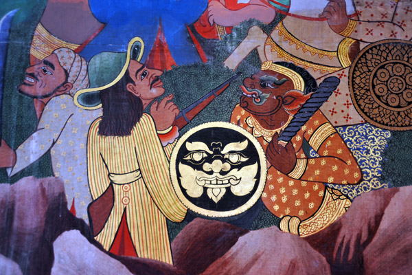 Mural of a foreigner and a demon - Wat Saket