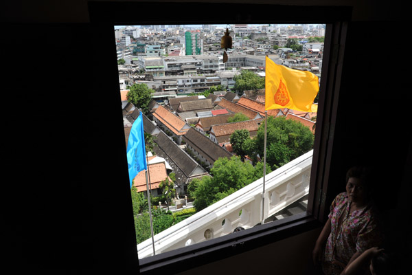 View of Wat Saket through a window of the Golden Mount
