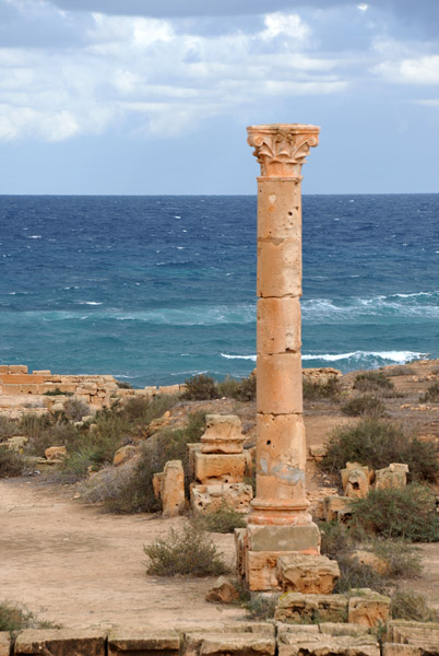 Lone column with the sea near the theater, Sabratha