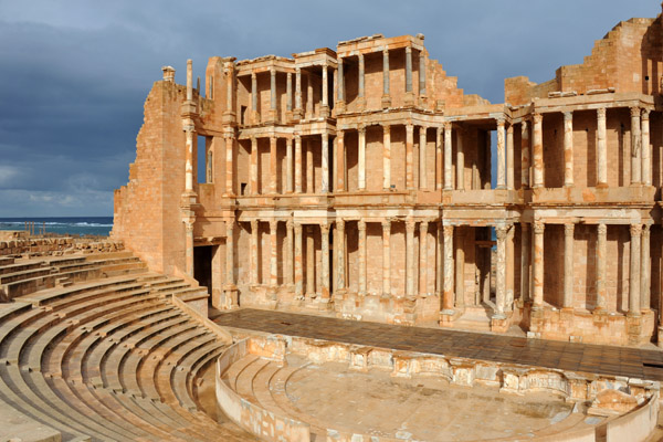 The original Theater of Sabratha was constructed during the reign of Commodus, 190 AD