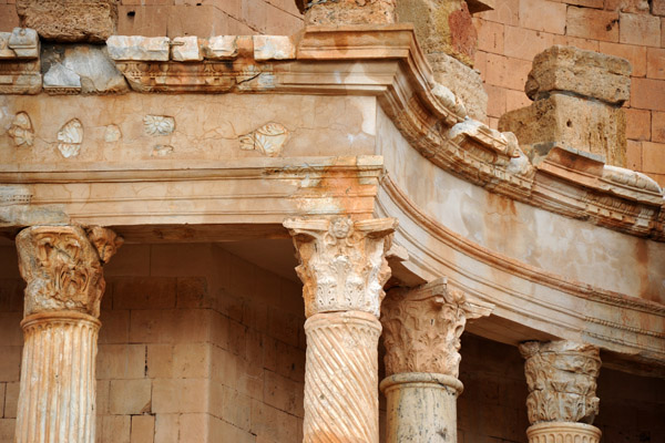 Richly carved column capitals, Theater of Sabratha