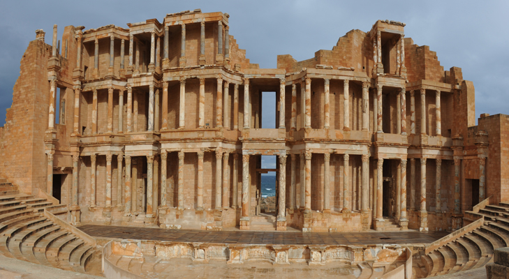 Panoramic view of the Roman Theater of Sabratha