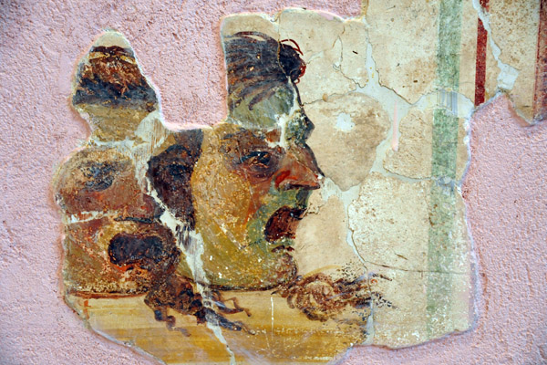Fresco of two theatre masks from the House of the Tragic Actor, Sabratha