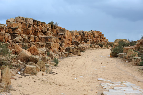 Roman Road, now mostly dirt path, Sabratha