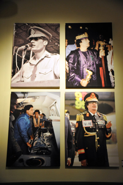 Photographs of Qadhafi displayed in the Gallery of the Revolution, Museum of Libya