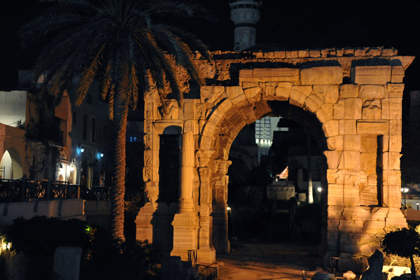 Arch of Marcus Aurelius at night, Tripoli Medina